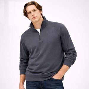 Public Rec Men's Medium‎ Pima Cotton Pullover Navy Mock Neck Sweatshirt  read